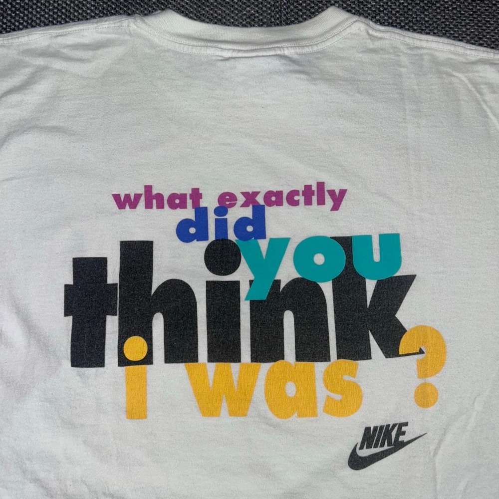 Vintage 90s Nike White Tag 'You Run Like A Girl' Retro Single Stitch Tee Large